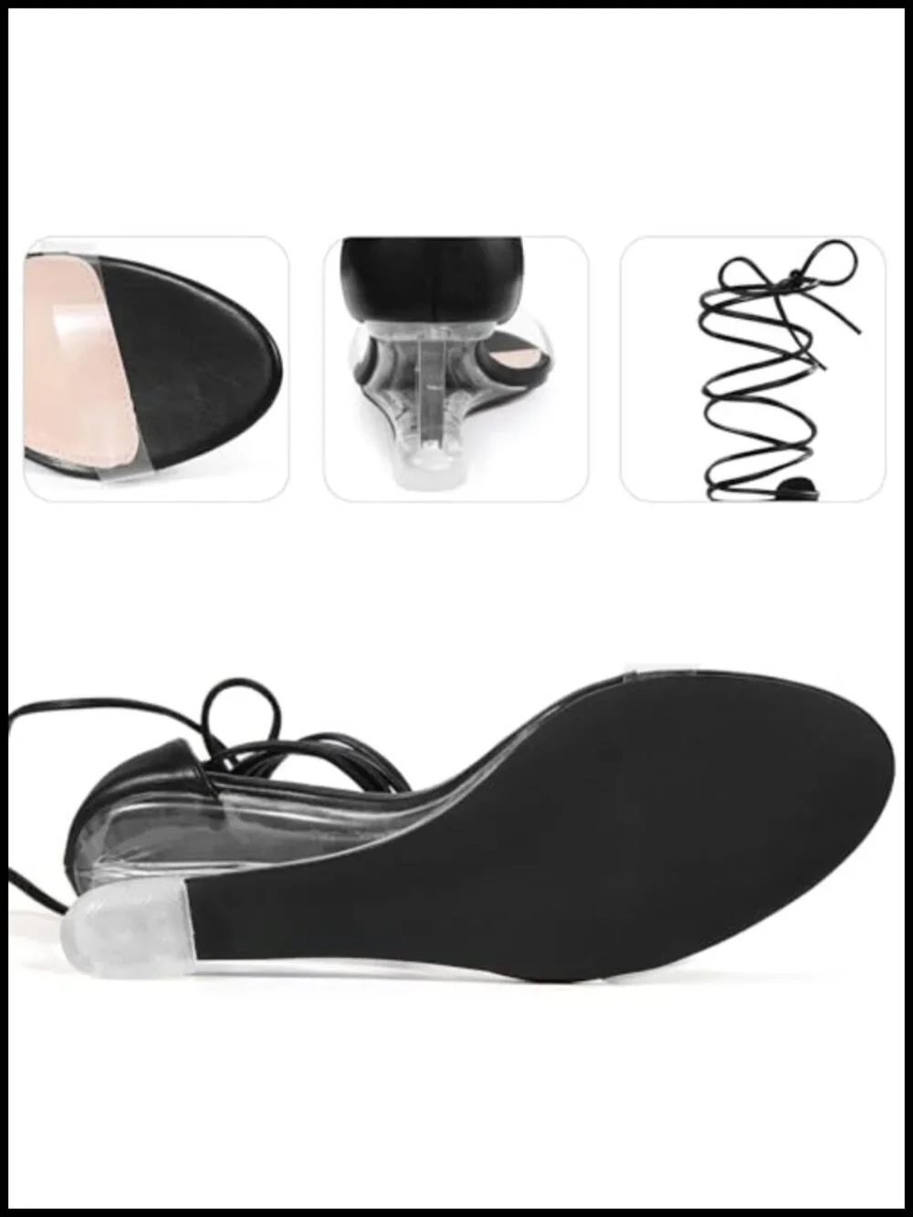 Clear Strap Lace Up Open Toe Wedges Heel Sandals Faux Leather
